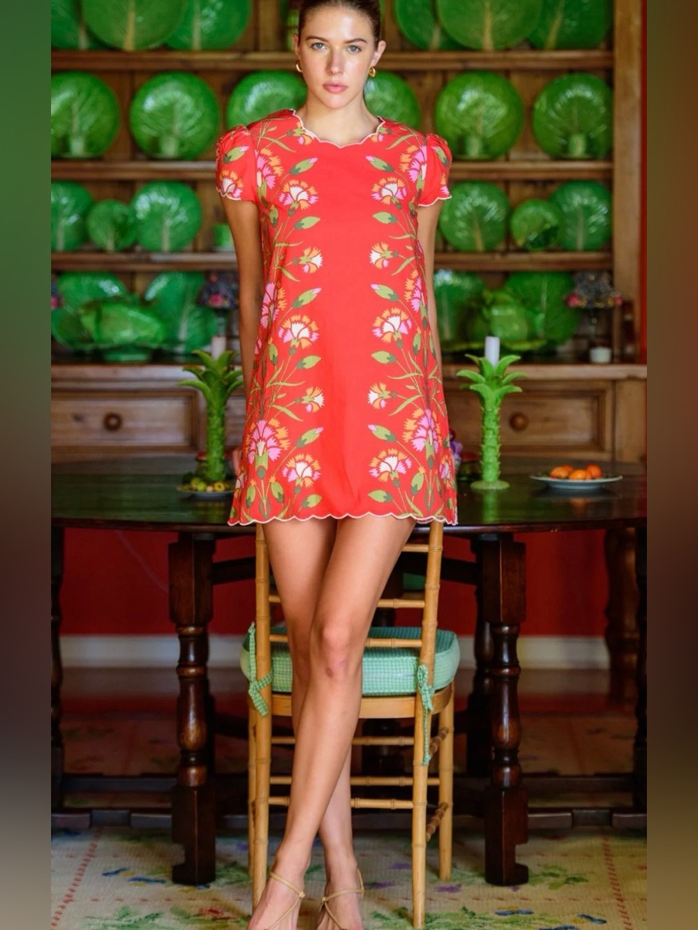 Elizabeth James  Louisa Red Floral Scalloped-Hem Mini Dress!